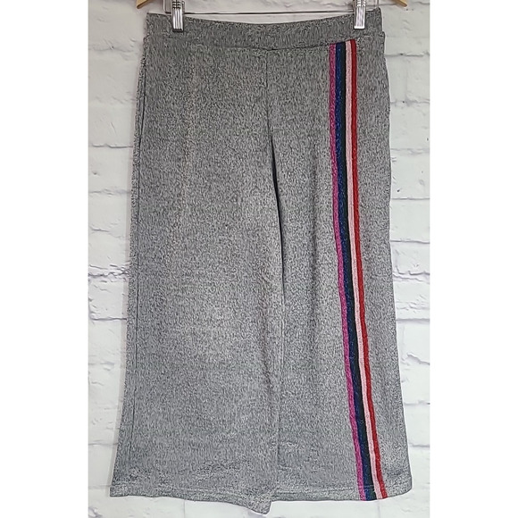 Modcloth Racing in Rainbow Stripe Sweatpants Women's Medium Crop Gray Wide Leg - Picture 1 of 6